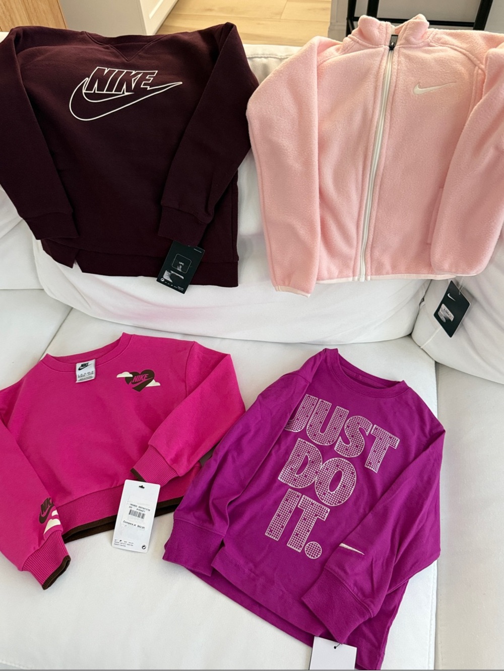 NWT Nike Girls Pink, Pink, Fuchsia & Burgundy Sweatshirt & Fleece - 4pc Size 4